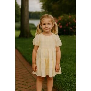 Yellow Gingham Puff Sleeve Dress for Toddler Girls Size 6-7